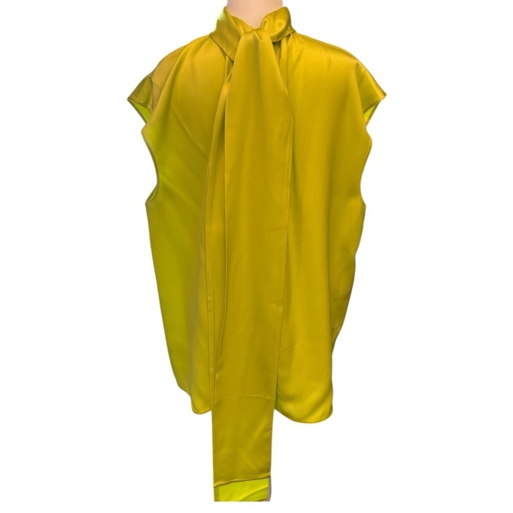 NEW PRADA Chartreuse Silk Blouse with Mandarin Collar - Picture 3 of 7
